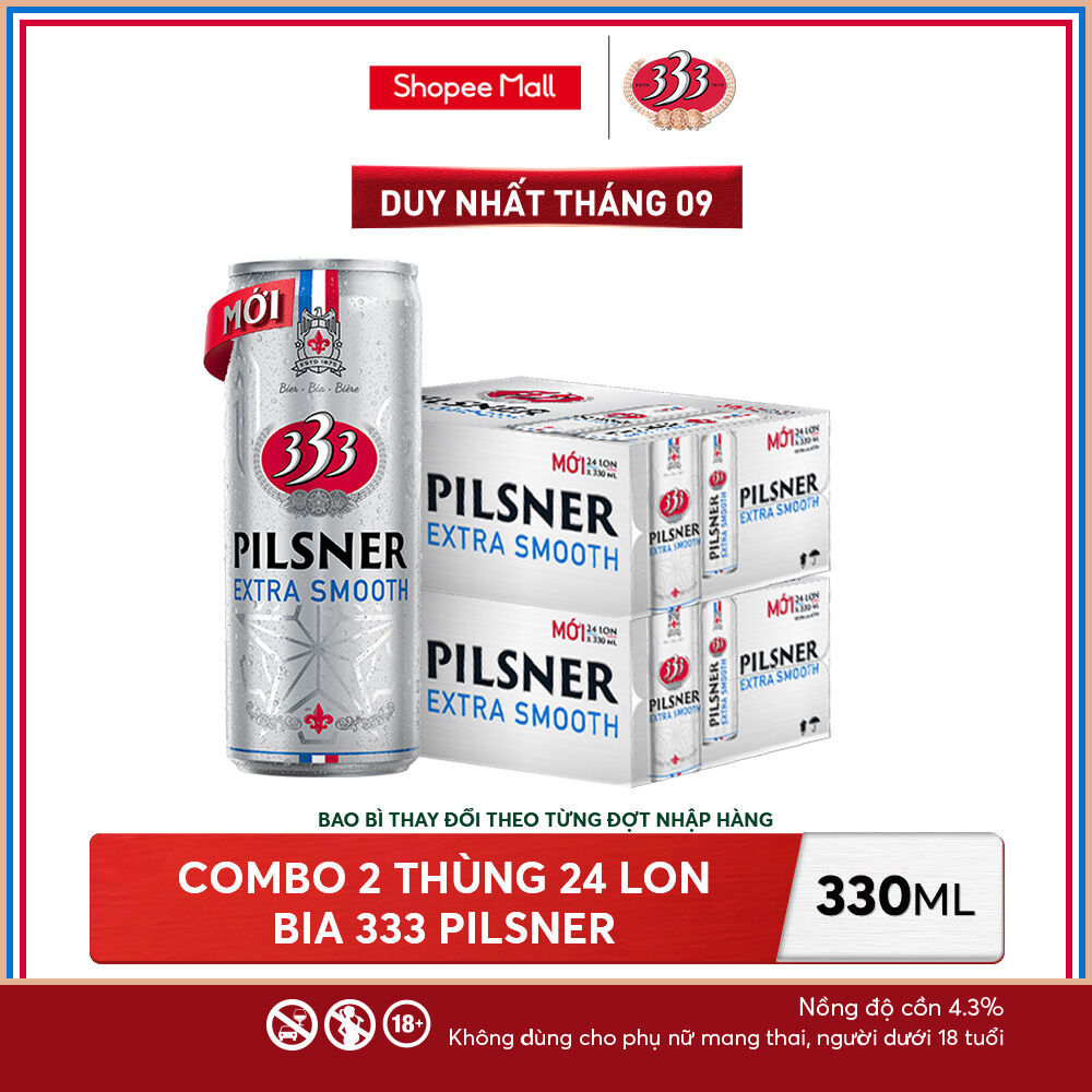 Nồng Độ Cồn 4.3% - Combo 2 Thùng 24 Lon Bia 333 Pilsner 330ml