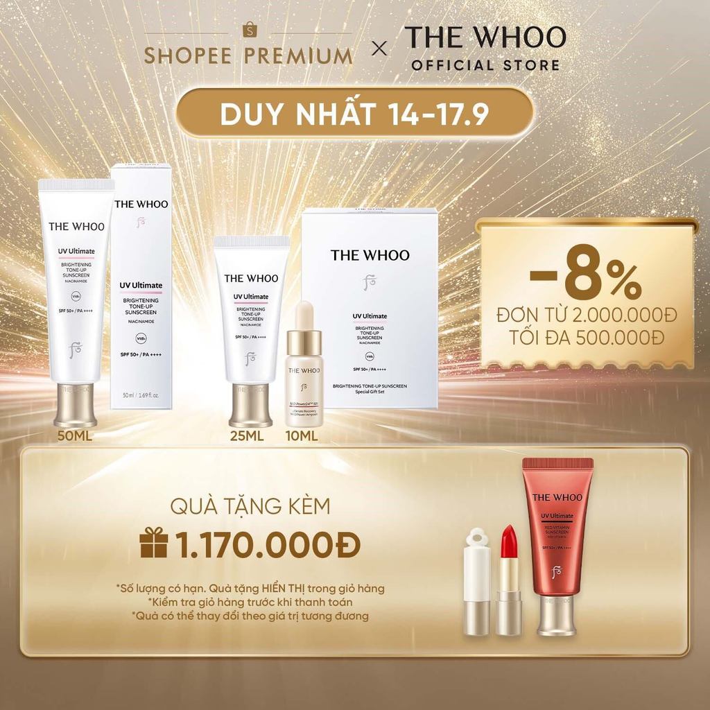 [THE WHOO OFFICIAL] Kem Chống Nắng Nâng Tone Whoo UV Ultimate Brightening Tone Up SPF50+/PA++++