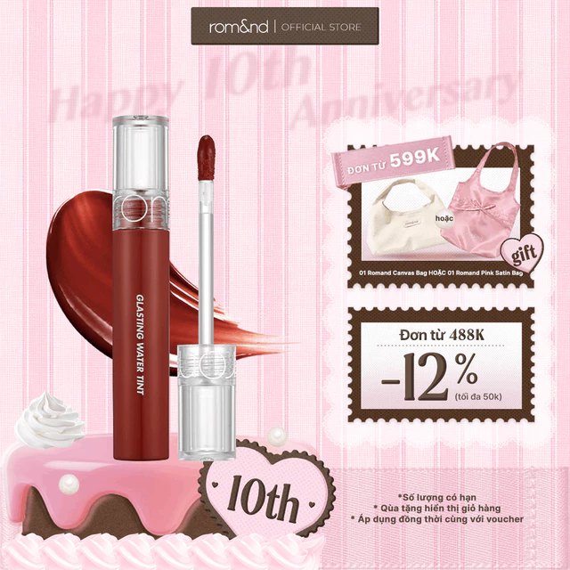 [Rom&nd] Son tint nước siêu lì, lâu trôi Hàn Quốc Romand Glasting Water Tint 4g