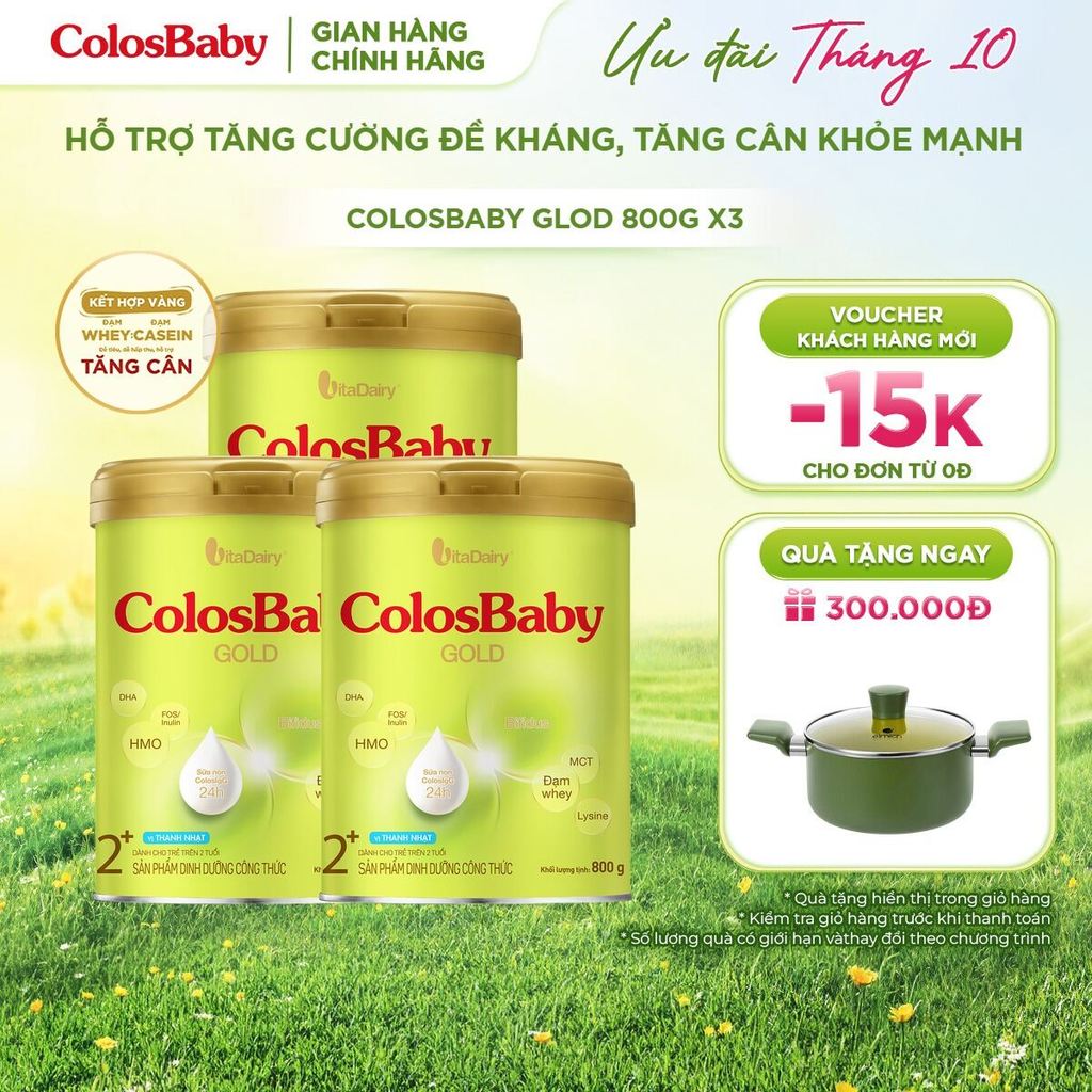 [COMBO 3] Sữa bột ColosBaby Gold 2+ cải tiến cho trẻ trên 2 tuổi – Bổ sung dinh dưỡng toàn diện cho bé – Lon 800g