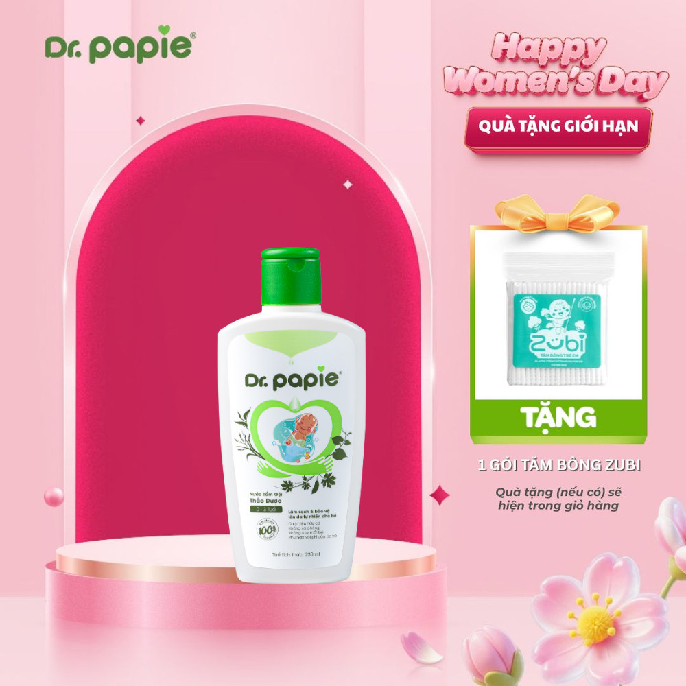 Nước Tắm Gội 2 IN 1 Cho Bé Sơ Sinh Chiết Xuất Thảo Dược Shan Tuyết Làm Mát Da Giảm Mẩn Đỏ Dr.Papie