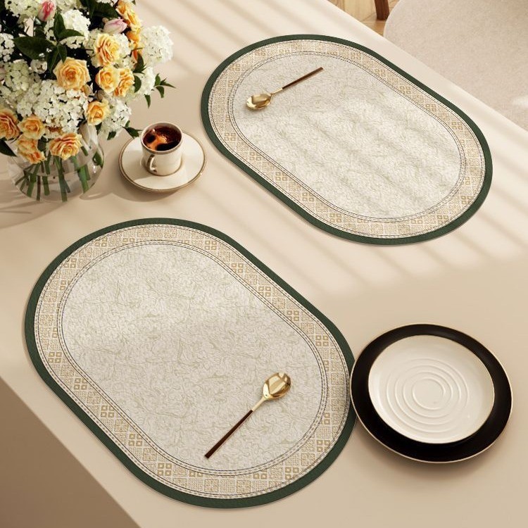 Mỹ Hình Bầu Dục Placemat Cách Nhiệt Chống Thấm Nước Dầu Dùng Một Lần Da Phương Tây Placemat Hộ Gia Đình Bộ Đồ Ăn Đĩa Ăn Thảm Bát Thảm