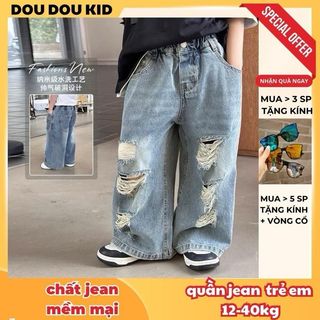 QJ13 Quần Jean Cho Bé 11-36kg,Rách To,Chất Jean Mềm Chính Phẩm By DOUDOU KID