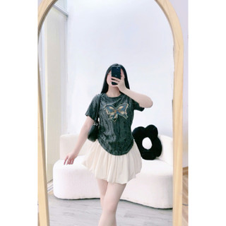 Set Bigsize nữ áo thun  cổ tròn tà bầu thêu họa tiết xinh xắn phối chân váy bí xòe có bảo hộ  - SET919(A249+CV413)