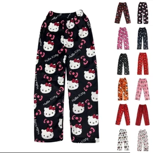 GODD Nữ Dài Pyjama Quần Nữ Flannel Anime Thoải Mái Mèo Con Pyjama Quần Hoạt Hình Lông Tơ Thường Ngày Pyjama Quần