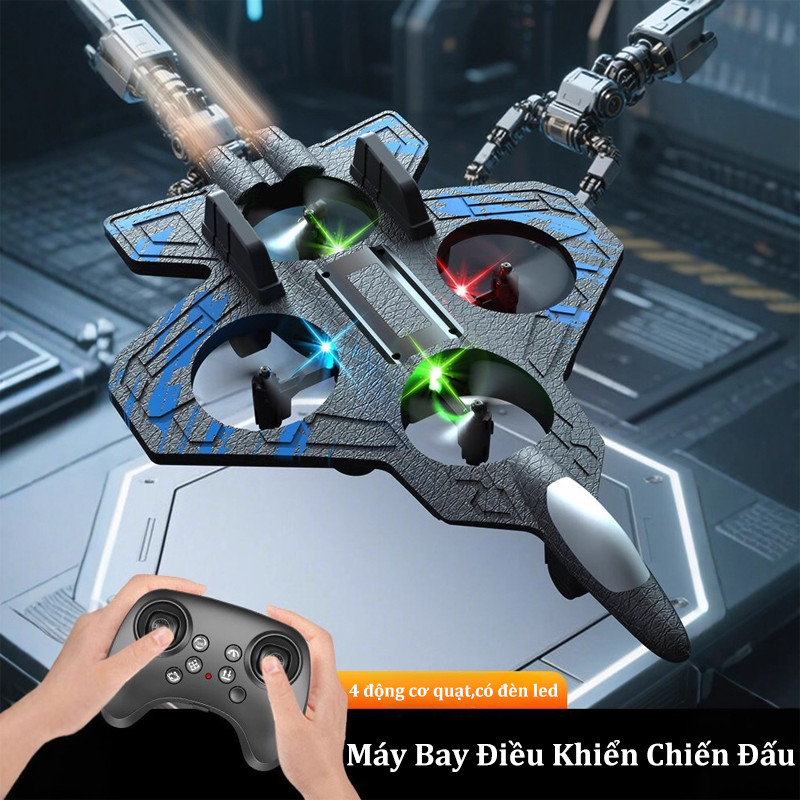 Máy Bay Điều Khiển Chiến Đấu, Máy Bay Mô Hình Bốn Động Cơ, 3 Màu Sắc Có Đèn Phát Sáng, quà tặng sinh nhật cho bé