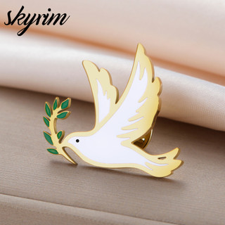 Huy hiệu thép không gỉ chủ đề Skyrim hòa bình, thiết kế olive nhánh trên thảm thổ cẩm, quà tặng độc đáo