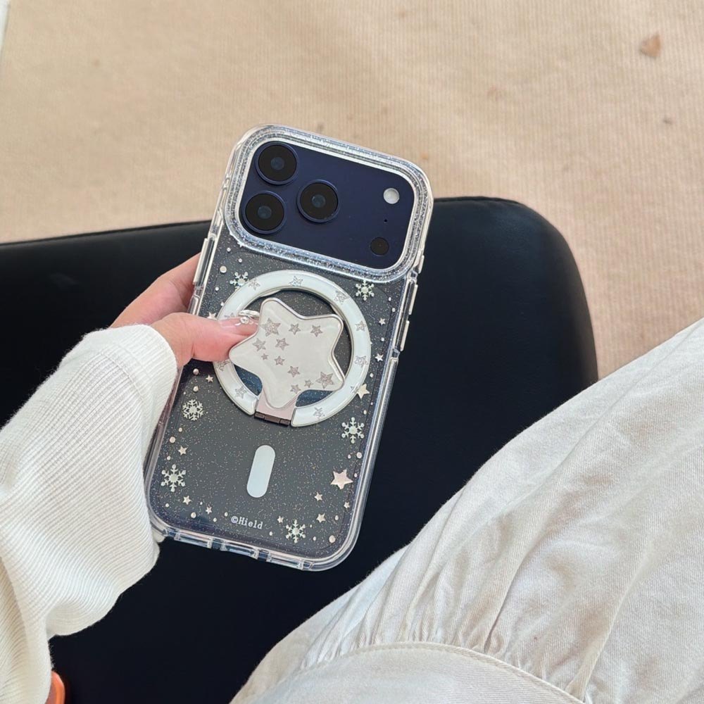 Vỏ cứng trong suốt Tương thích với iPhone 13 14 14Pro 14ProMax 15 15Pro 15ProMax 16 16Pro 16ProMax 17 17Pro 17ProMax Stars Vỏ nam châm họa tiết bông tuyết