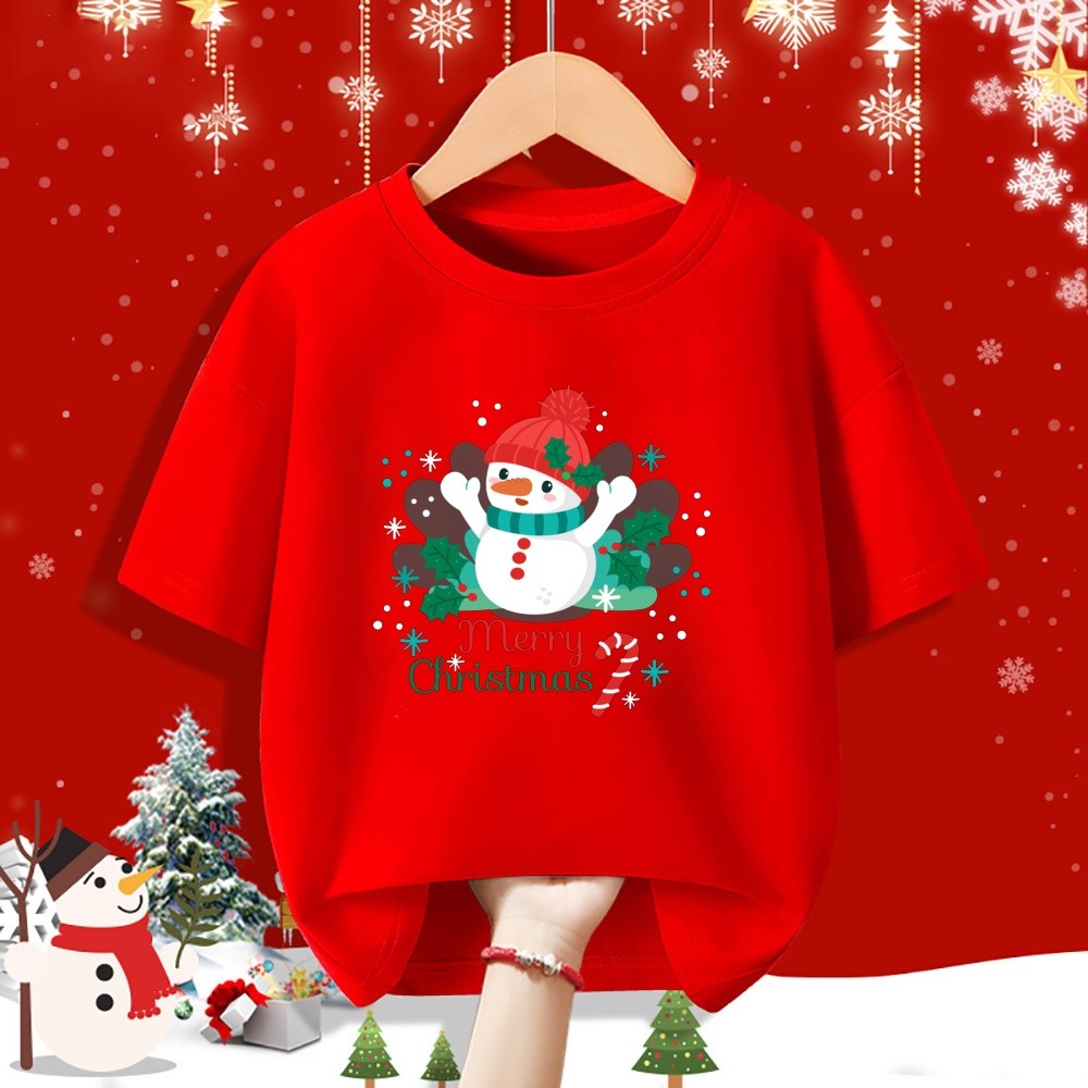 Trẻ Em Giáng Sinh Người Tuyết Và Ông Già Noel In Hình Áo Thun Dễ Thương Lễ Hội Tay Ngắn Ngày Lễ Quà Tặng Top