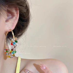 Bông tai vòng bọc ngọc trai & pha lê sành điệu dành cho nữ, Trang sức tuyên bố thời trang thủ công