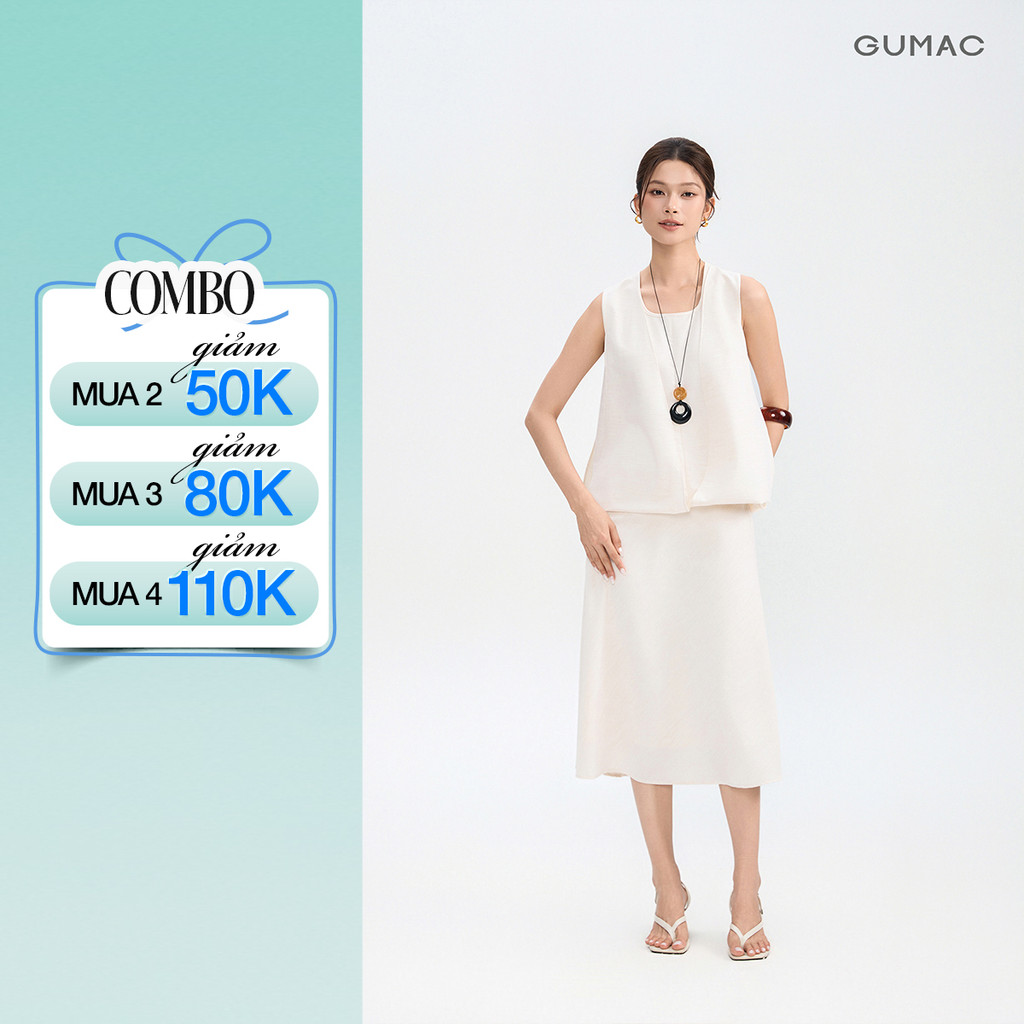 Set Lẻ Áo Kiểu Nữ GUMAC Form Suông Thoải Mái Thiết Kế 2 Lớp AG04101 - Chân Váy Chữ A GUMAC Lưng Rời Nữ Tính VG04102