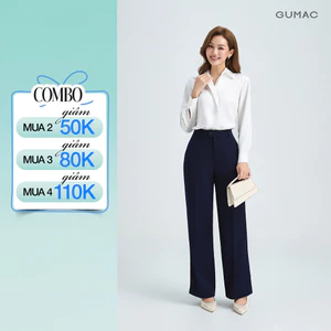 Quần Ống Suông Nữ 99cm GUMAC Quần Tây Công Sở Lưng Cao Cài Quai Dê Chất Tuyết Mưa Cạp Cao LQE1241