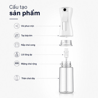 Bình xịt phun sương siêu mịn áp suất cao 200ml 300ml 500ml, nhấn xịt liên tục tiện dụng