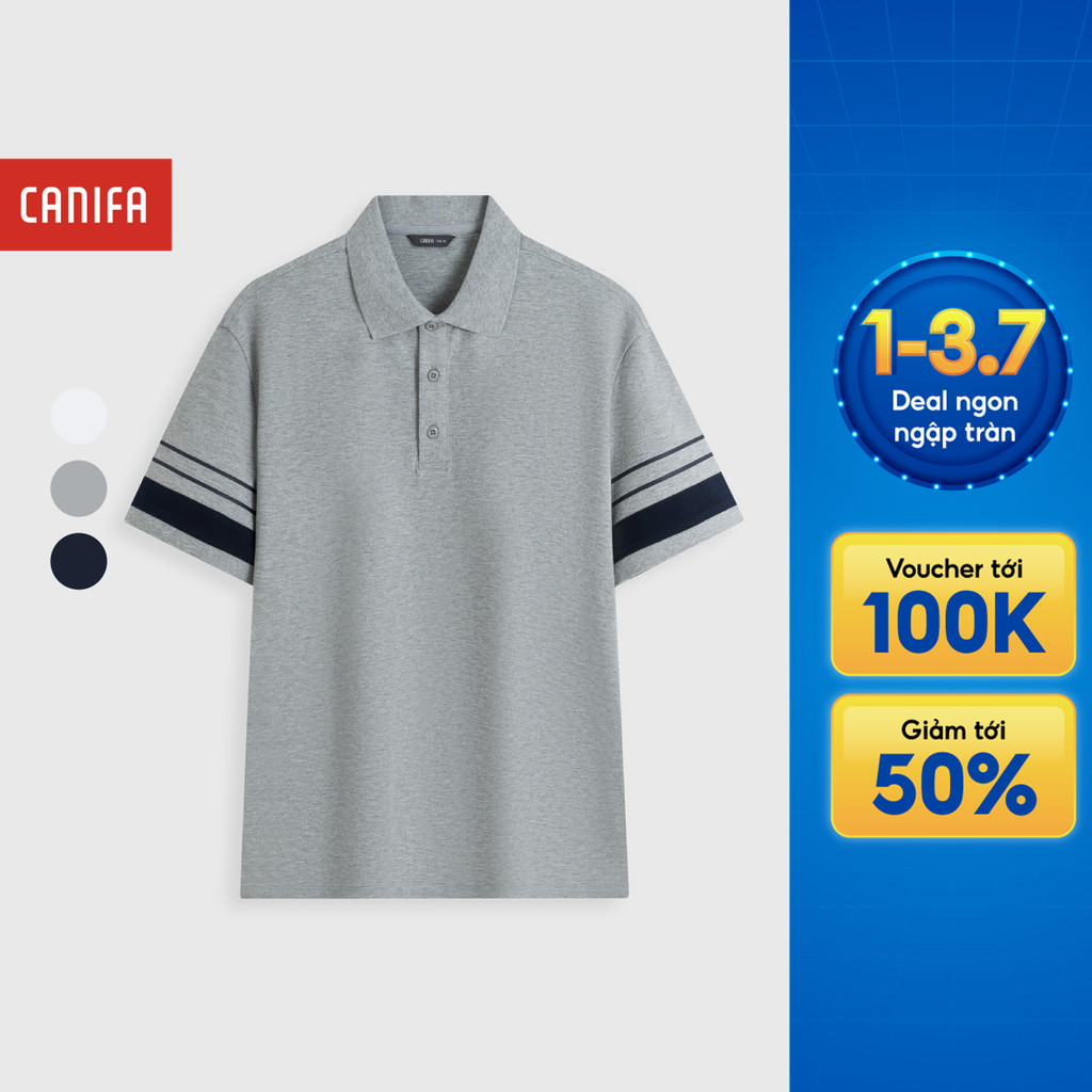 Áo polo nam CANIFA cổ bẻ cộc tay phối màu chất liệu co giãn thoáng khí 8TP26S011