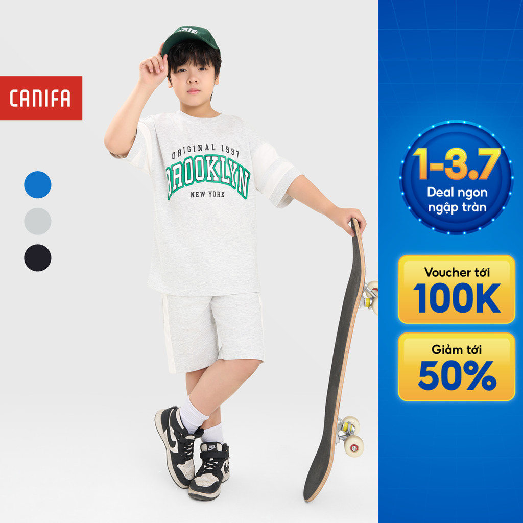 Bộ quần áo bé trai CANIFA áo thun cộc tay quần đùi 2ST25S002