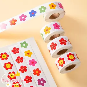 TOPTOOLCX 500 Cái / Cuộn Miếng Dán Khen ngợi, Phim Hoạt Hình Hoa Đỏ Mẫu Giáo Dán, Động Vật Tự Dính Bền Đẹp Sinh Viên Văn Phòng Phẩm Nhãn Dán Truyền Cảm Hứng