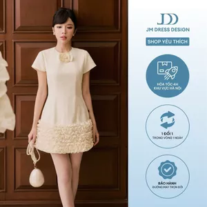 Đầm Party Cổ Tròn Chân Váy Cách Điệu 1P01.2605, Đầm Mini Dự Tiệc Dáng A Ôm Eo Nhẹ, Chân Váy Ruffle 3D, Đầm Sự Kiện By JM