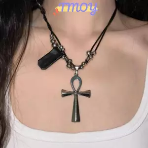 TMOY Y2K Retro Kim Loại Chữ Thập Mặt Dây Chuyền Nelace Dành Cho Nữ Cô Gái Punk Gothic Bla Dây Áo Len Dài Dây Xích Tiệc Thời Trang Trang Trang Sức Quà Tặng TMOY