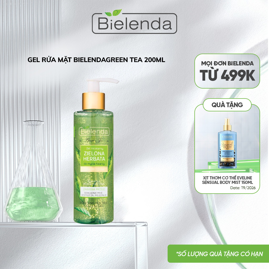 Gel rửa mặt Bielenda Green Tea làm sạch sâu, kiềm dầu, giảm mụn 200ml