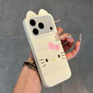 Ốp lưng nhựa mềm áo lông vũ tai mèo Hello Kitty nhiều sticker dễ thương, chống va đập bền lâu iPhone 12/13/14/15/16 Pro