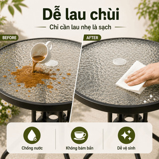 Bàn Tròn Ngoài Trời Bàn Kính Cường Lực 60cm 80cm Có Lỗ Cắm Ô Chân Thép Sơn Tĩnh Điện Sân Vườn Ban Công Cafe
