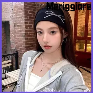 Dây buộc tóc MERIGGIARE, Băng đô dệt kim co giãn nơ, Băng đô chống trượt màu trơn thoáng khí dành cho nữ