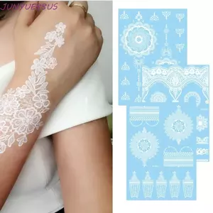 JUNYUE88US Hình Xăm Henna, Ấn Độ Mehndi Hoa Henna Giả Hình Xăm Tạm Thời, Trắng Tức Thì Chống Nước Chuyển Nước Đề Can Nghệ Thuật Cơ Thể Miếng Dán Ngón Tay Chân Tay Cánh Tay