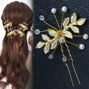 Kẹp Tóc Hình Chữ U Thời Trang Kẹp Tóc Lá Ngọc Trai Tóc Cô Dâu Mũ Trang Sức Cưới Phụ Kiện Tóc [Mina]