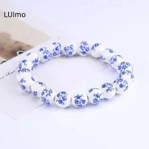 LUImo Xanh Trắng Sứ Gốm Hạt Vòng Tay - Phong Cách Dân Tộc Sáng Tạo DIY Phụ Kiện Thủ Công Cho Trang Sức Phong Cách Quốc Gia SBS