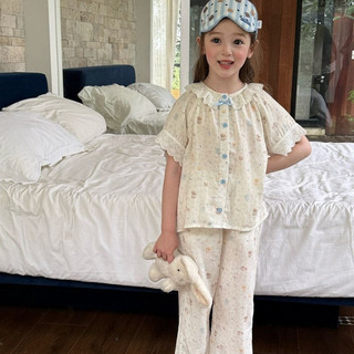Bộ đồ ngủ bé gái mùa hè - set 2 món cổ bèo hoa nhí dễ thương