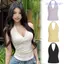 WANYEDI Đan Tank Top, Áo thun cổ chữ V chéo phía trước, Slim Fit Mềm mại co giãn có gân đan dây cổ áo Vest mặc mùa hè