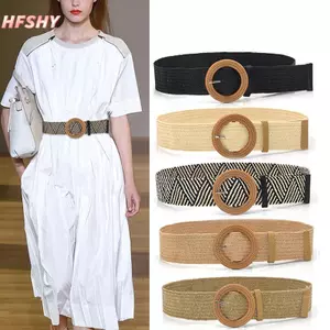 HFSHY Mùa Hè Nữ Thắt Lưng Co Giãn Tròn Bule Vintage Boho Rơm Dệt Thắt Lưng Đầm VN