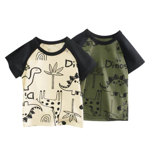 27kids Quần Áo Trẻ Em Bé Trai Tay Ngắn 2025 Hoạt Hình Mùa Hè Sợ Hãi Áo Thun Trẻ Em Raglan Top VZQE