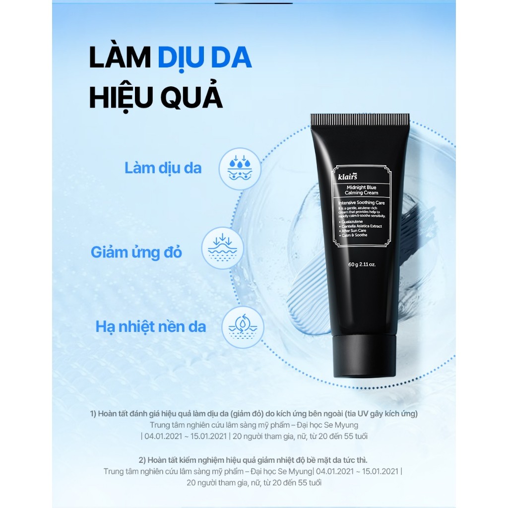 Kem dưỡng da Dear, Klairs Midnight Blue Calming Cream hỗ trợ cấp ẩm và phục hồi cho da 60g [FS]