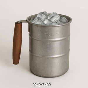 DONOVANQQ Cốc rượu cổ điển, Cốc uống nước lạnh chống vỡ phong cách công nghiệp, Tay cầm bằng gỗ bằng thép không gỉ bền Thiết kế thùng dầu Cốc cắm trại Sử dụng văn phòng