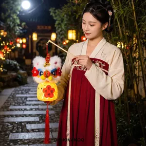 Đèn lồng lễ hội trung thu DONOVANQQ, Lion Dance Lion Awakening Children DIY Lantern Material Kit, Trung Quốc Handmade Phong cách cổ xưa DIY Túi chất liệu hoa Đèn lồng chợ đêm