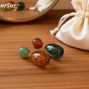 HFSHY Nhẹ Vintage Hình Học Tòn Ten Bông Tai Nhựa Hình Tròn Giọt Nước Hình Trang Sức Thời Trang Cho Ngày Đi Chơi VN