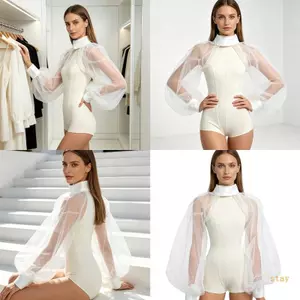 Ở lại Airy Organza Khăn choàng cô dâu có tay điêu khắc Hoàn hảo cho tấm ảnh