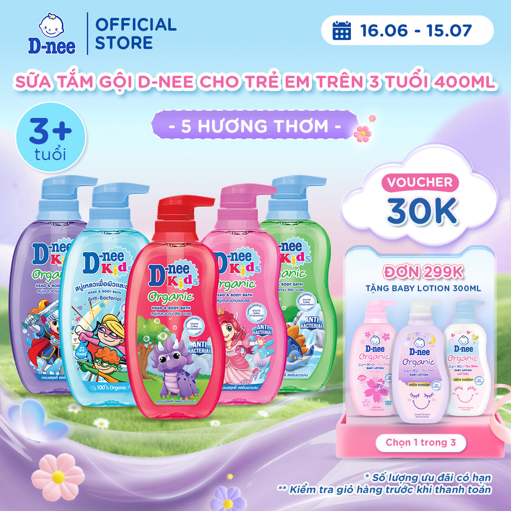 Sữa tắm gội D-nee cho trẻ em trên 3 tuổi giúp da mịn, tóc mượt 400ml - 5 Hương thơm