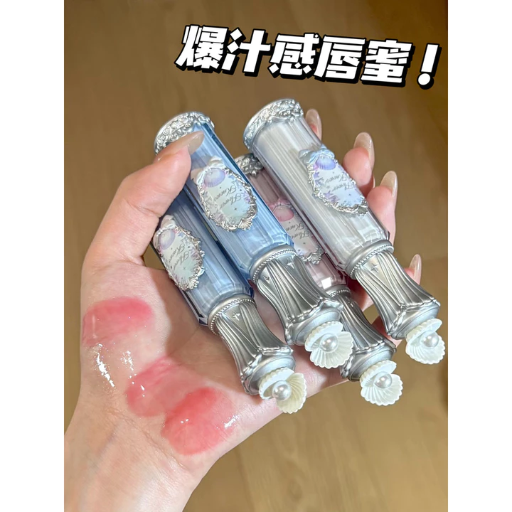 Son bóng nước thạch!Flower Knows Lip Glaze Essence Honey Shell Series Lip Gloss Glass Lip Mirror Water Gloss