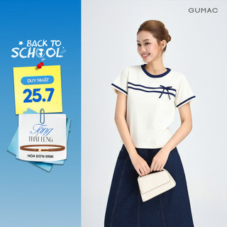 Áo Thun Nữ GUMAC Tay Ngắn Cổ Tròn Phối Bo Màu Đính Nơ Thanh Lịch LATF0423
