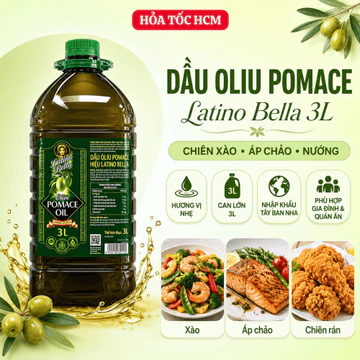 Dầu oliu Pomace Latino Bella 3L | Dầu oliu chiên xào, áp chảo, nướng, nhập khẩu Tây Ban Nha