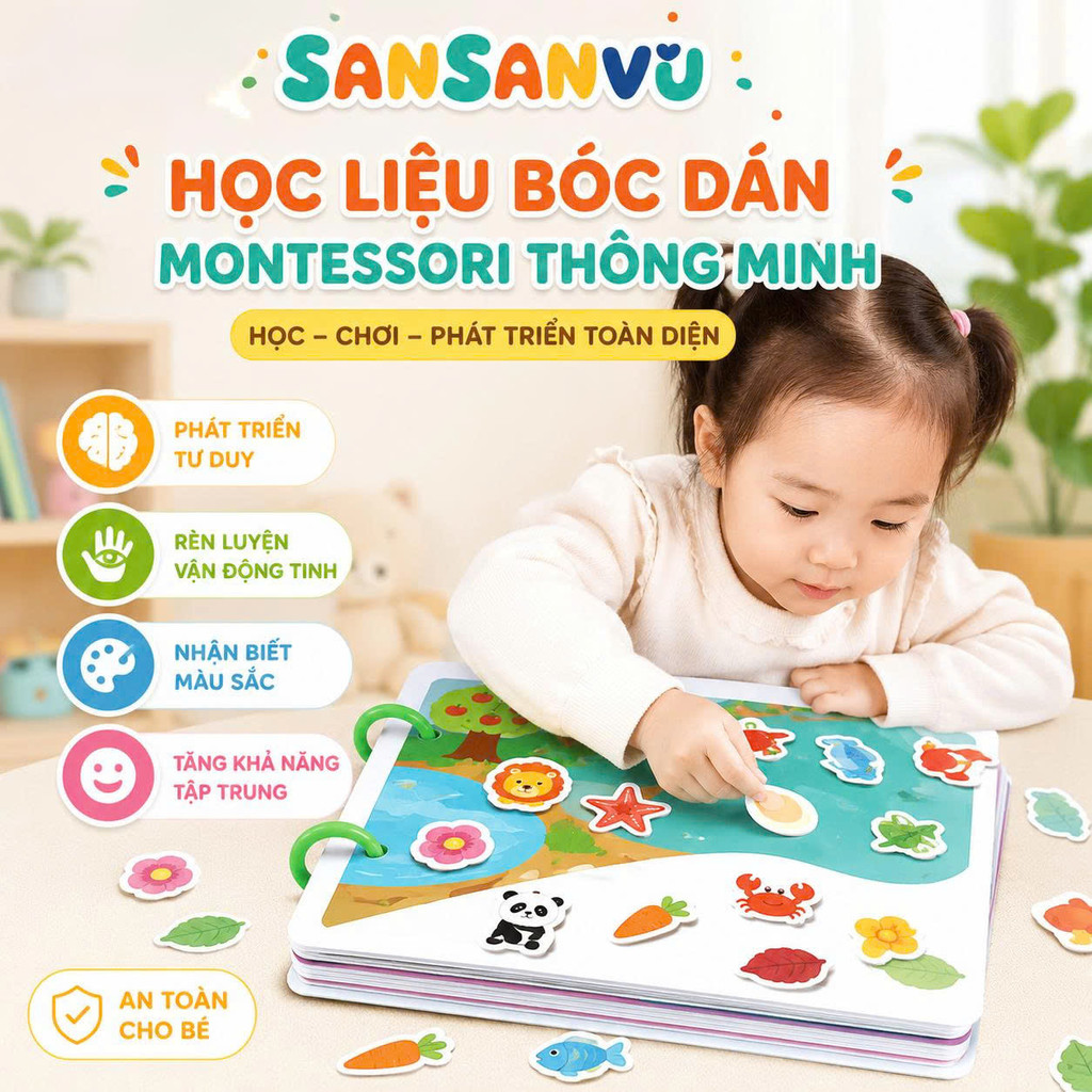 Học Liệu Bóc Dán Montessori Thông Minh 17 Chủ Đề Sansanvu Cho Bé Tái Dùng Nhiều Lần