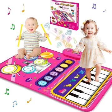 Thích hợp cho Quà tặng đồ chơi bé gái 1 tuổi Thảm đàn piano cho bé Đồ chơi trẻ mới biết đi 1-2 tuổi Trống đàn piano 2 trong 1 Thảm âm nhạc cho bé-Đồ chơi âm nhạc cho bé 12-18 tháng Quà tặng lễ Phục si