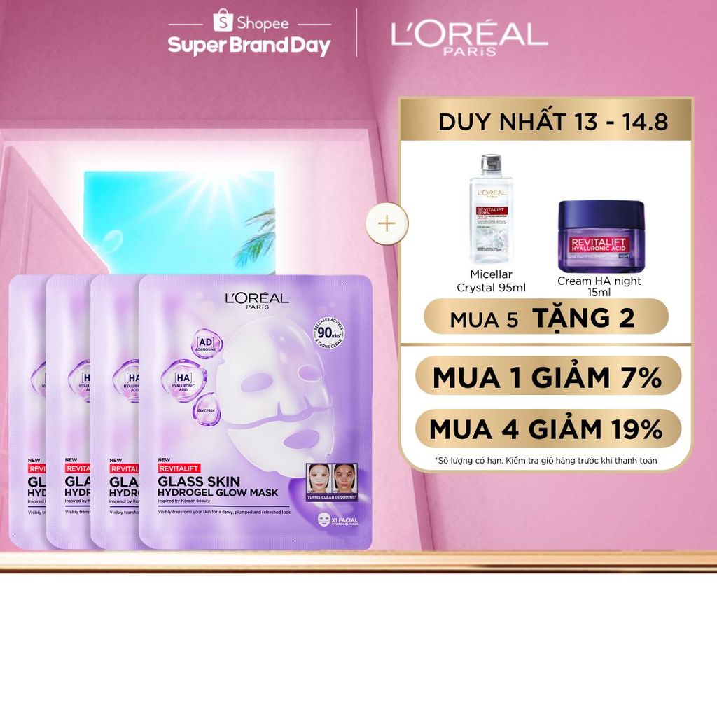 Mặt nạ thạch Glass Skin Hydrogel Glow cấp ẩm sâu, da căng mịn mướt, hiệu ứng chỉ sau 90 phút L'Oreal Paris