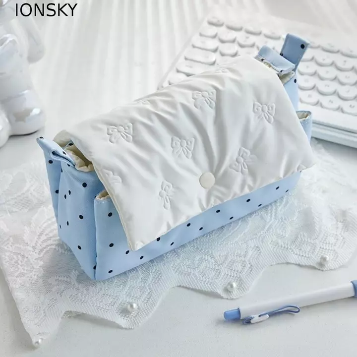 Túi đựng bút phong cách Hàn Quốc IONSKY, Hộp đựng văn phòng phẩm để bàn Hộp đựng bút chì chấm bi, Túi đựng mỹ phẩm nhiều lớp đơn giản dung tích lớn Y2K Túi văn phòng phẩm nơ ngôi sao Giá đỡ văn phòng 