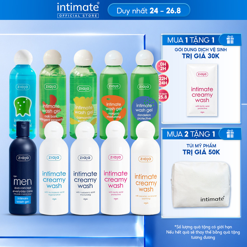 Dung Dịch Vệ Sinh Phụ Nữ Intimate ZIAJA Xuất Xứ Ba Lan Giúp Dưỡng Ẩm, Khử Mùi, Se Khít Dung Tích 200ml