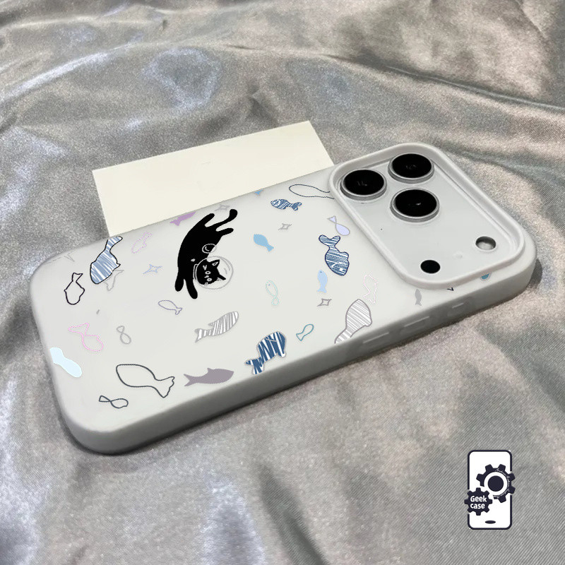 Ốp Lưng Cho Realme Space Mèo Đen Vẽ Tay Cá Nhỏ graffiti Case C51 C85 15X C75 C71 C65 C67 C63 C53 C35 C55 C15 C20 C30 11 C31 Vỏ Bảo Vệ 2 Trong 1