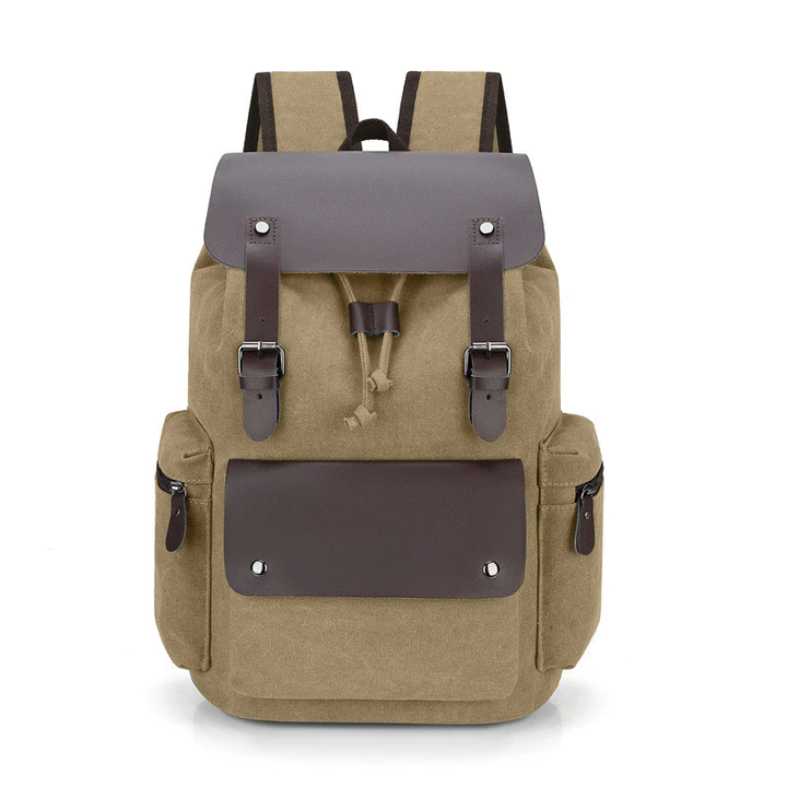 Ba lô vải canvas, túi đựng laptop, ba lô du lịch có dây rút cá tính và phong cách, ba lô nắp gập, ba lô cổ điển dành cho nam – 7