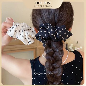 DREJEW Scrunchie Chấm Bi Voan Nơ Scrunchie Mềm Nhẹ Tóc Scrunchie Ngọt Ngào Phong Cách Thường Ngày Cho Nữ Mặc